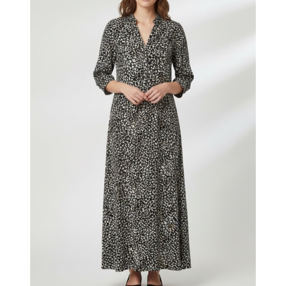 SKIES ARE BLUE Green/Multi FLORAL Button-Down 3/4 SLEEVE Maxi SHIRT DRESS XS